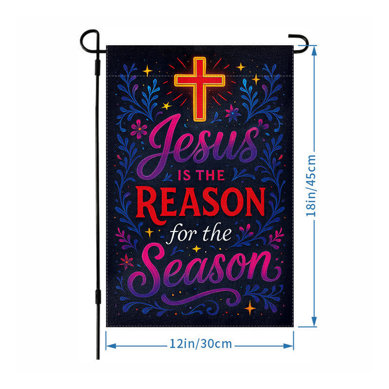 Christianartworkshop Vibrant Lettering Jesus is the Reason Cross Garden Flag