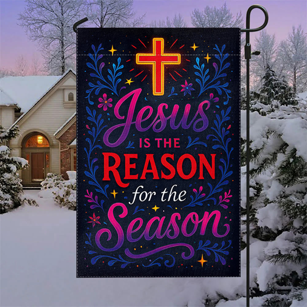 Christianartworkshop Vibrant Lettering Jesus is the Reason Cross Garden Flag