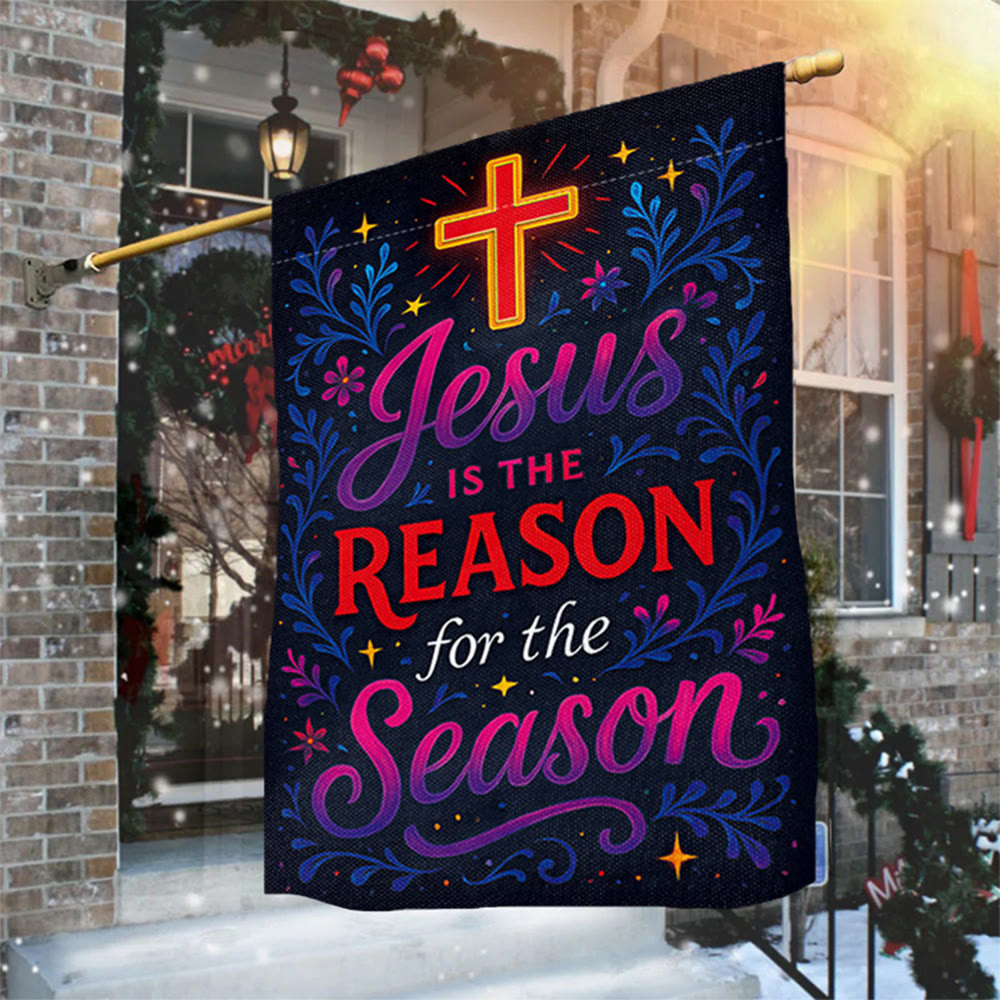 Christianartworkshop Vibrant Lettering Jesus is the Reason Cross Garden Flag