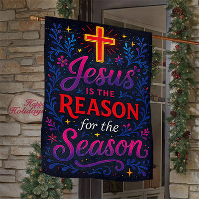 Christianartworkshop Vibrant Lettering Jesus is the Reason Cross Garden Flag