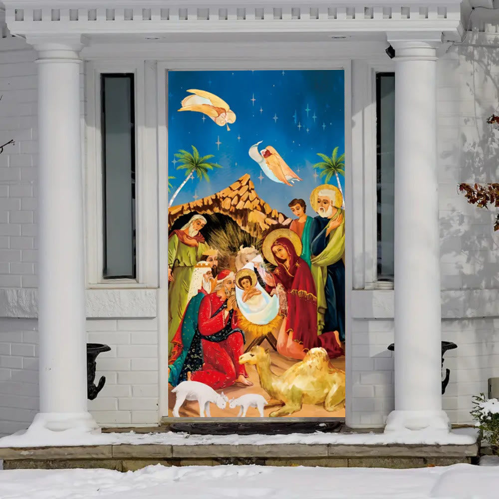 Christianartworkshop Vibrant Nativity Scene Door Curtain: Angels, Wise Men & Holy Family