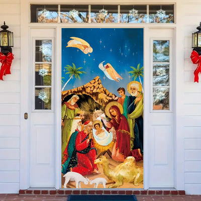 Christianartworkshop Vibrant Nativity Scene Door Curtain: Angels, Wise Men & Holy Family