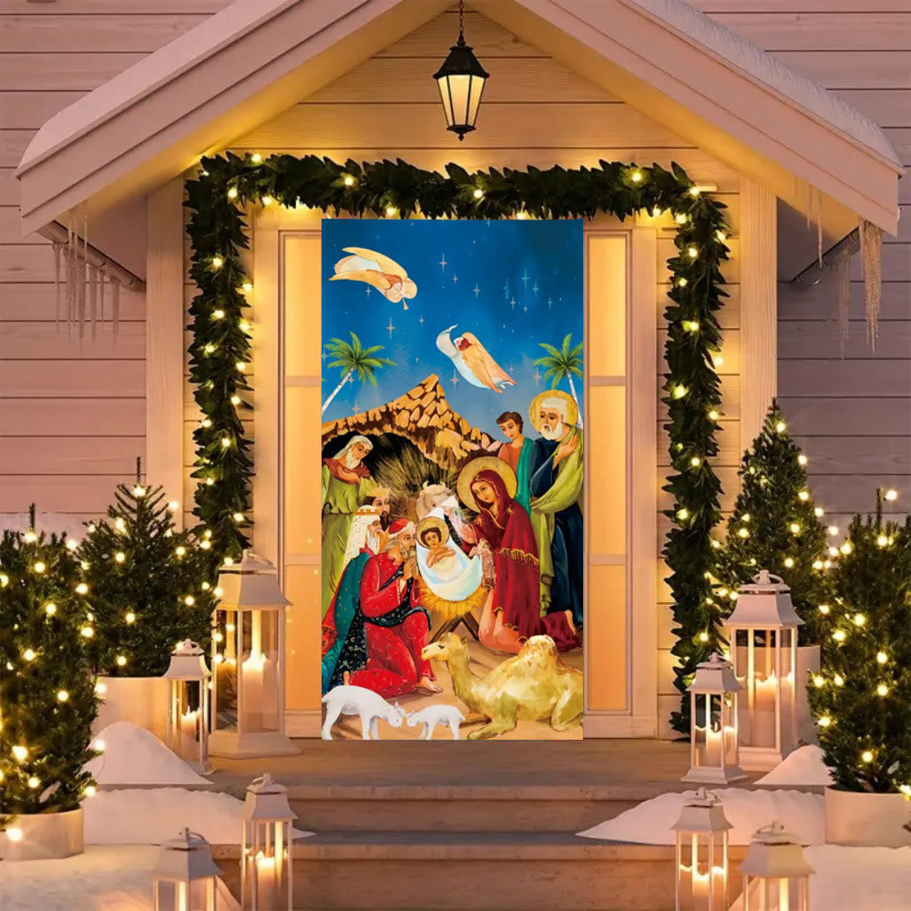 Christianartworkshop Vibrant Nativity Scene Door Curtain: Angels, Wise Men & Holy Family