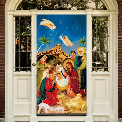 Christianartworkshop Vibrant Nativity Scene Door Curtain: Angels, Wise Men & Holy Family