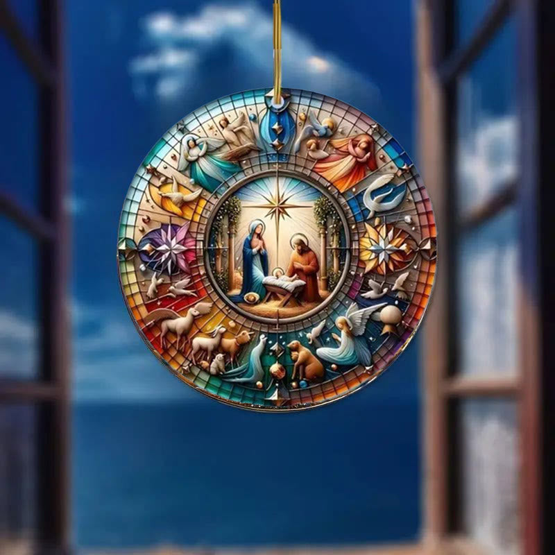 Christianartworkshop Stained Glass Styles Colorful Nativity Hanging Ornaments D