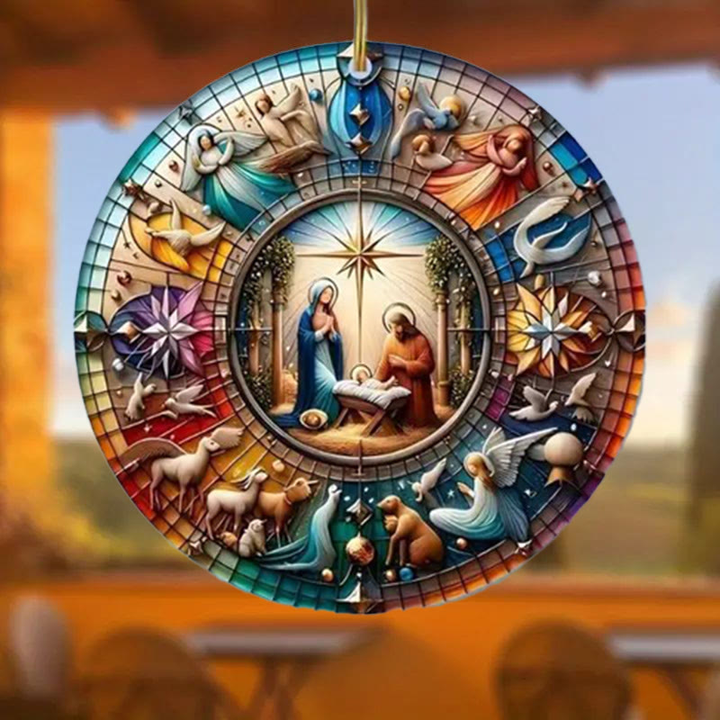 Christianartworkshop Stained Glass Styles Colorful Nativity Hanging Ornaments D