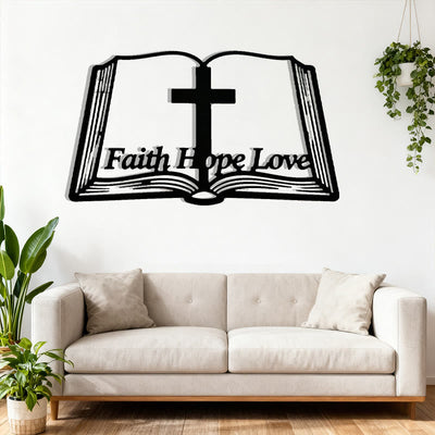 Christianartworkshop Inspirational Cross and Bible-Based Metal Wall Decor: Faith, Hope, Love
