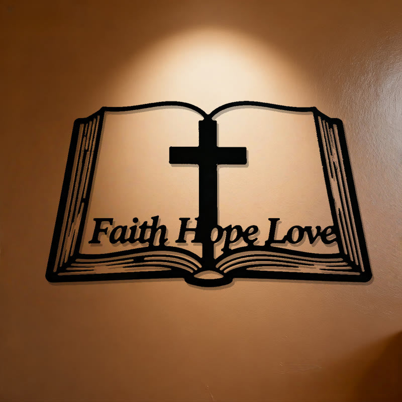 Christianartworkshop Inspirational Cross and Bible-Based Metal Wall Decor: Faith, Hope, Love