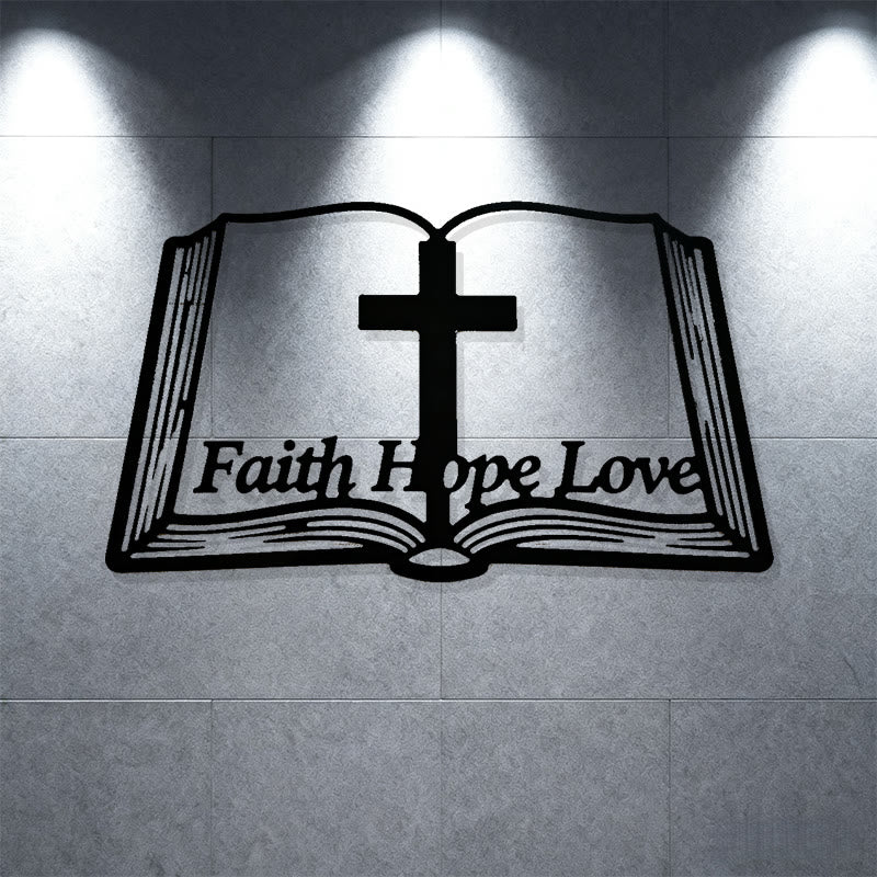 Christianartworkshop Inspirational Cross and Bible-Based Metal Wall Decor: Faith, Hope, Love