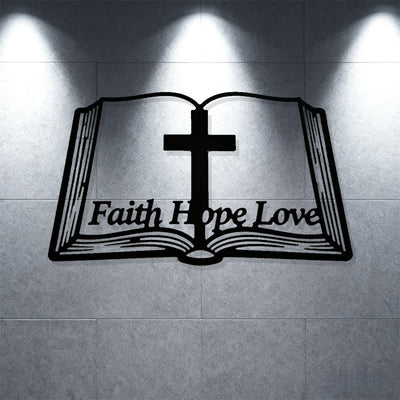 Christianartworkshop Inspirational Cross and Bible-Based Metal Wall Decor: Faith, Hope, Love