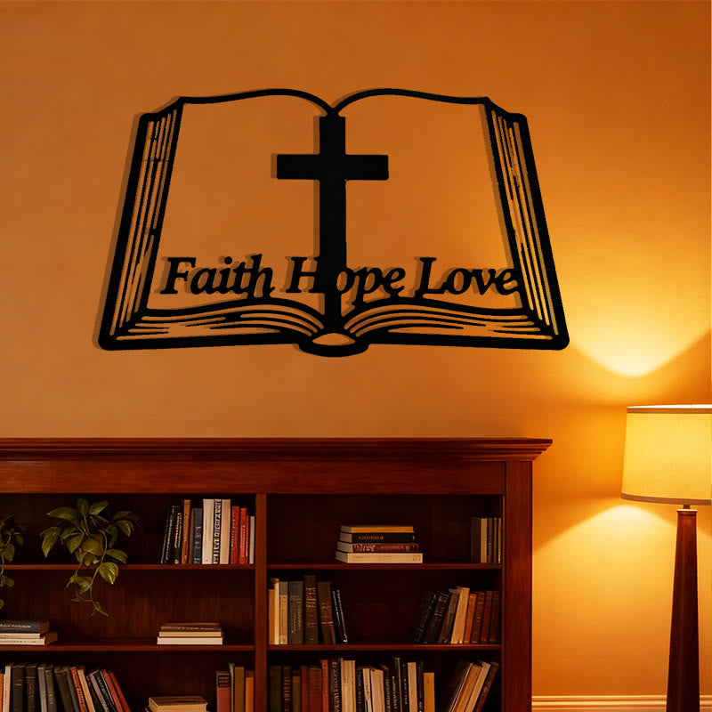 Christianartworkshop Inspirational Cross and Bible-Based Metal Wall Decor: Faith, Hope, Love