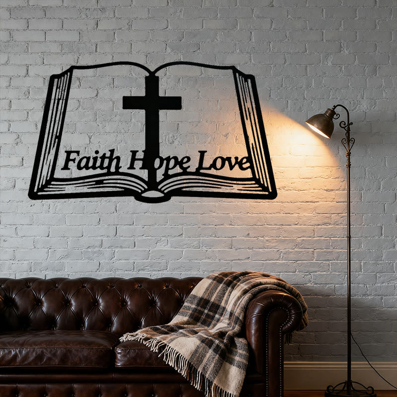 Christianartworkshop Inspirational Cross and Bible-Based Metal Wall Decor: Faith, Hope, Love