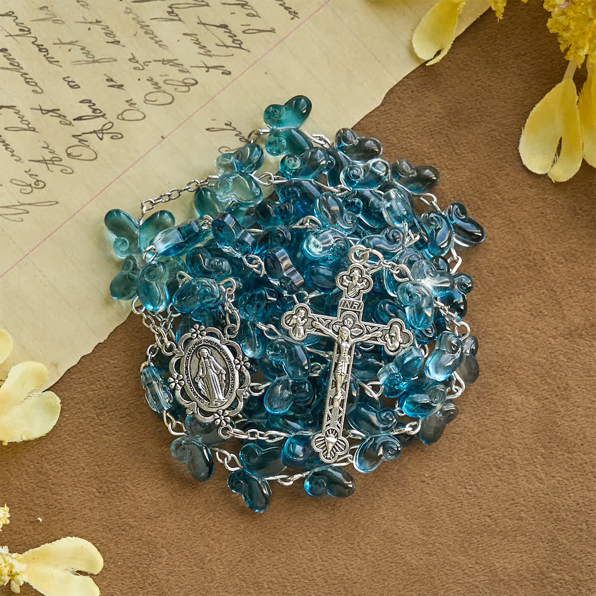 Christianartworkshop Wings of Devotion Shimmering Blue Butterfly Prayer Bracelet, Animal Rosary
