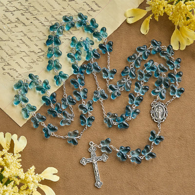 Christianartworkshop Wings of Devotion Shimmering Blue Butterfly Prayer Bracelet, Animal Rosary