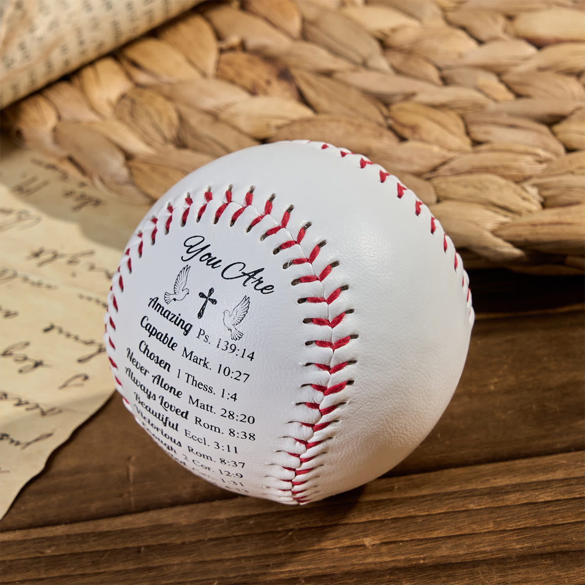 Christianartworkshop Scripture - Engraved Softball: Faith - Centered Design with Red Stitching