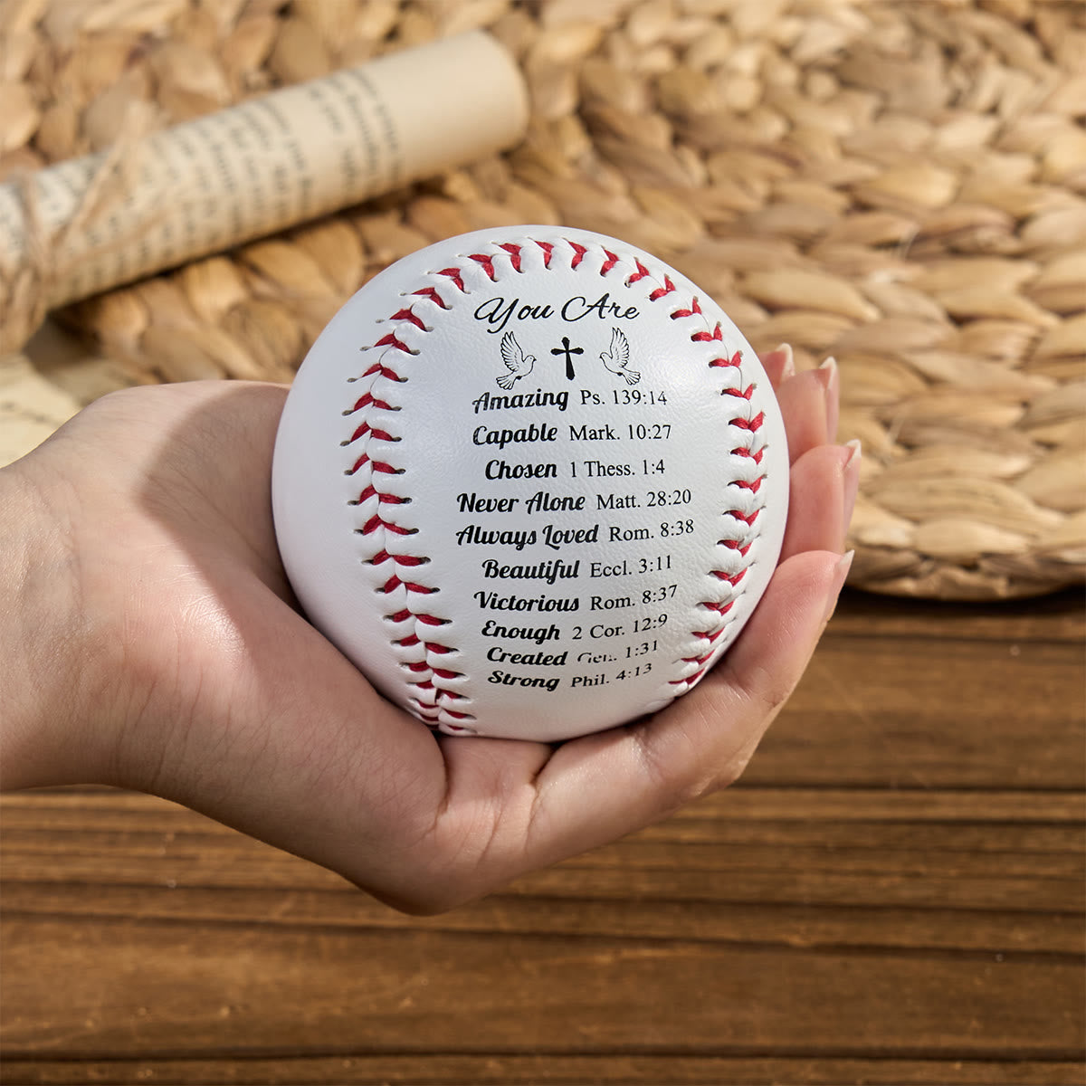 Christianartworkshop Scripture - Engraved Softball: Faith - Centered Design with Red Stitching