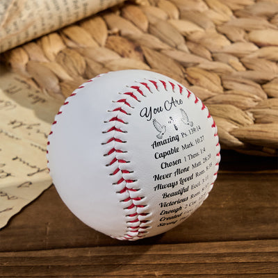 Christianartworkshop Scripture - Engraved Softball: Faith - Centered Design with Red Stitching