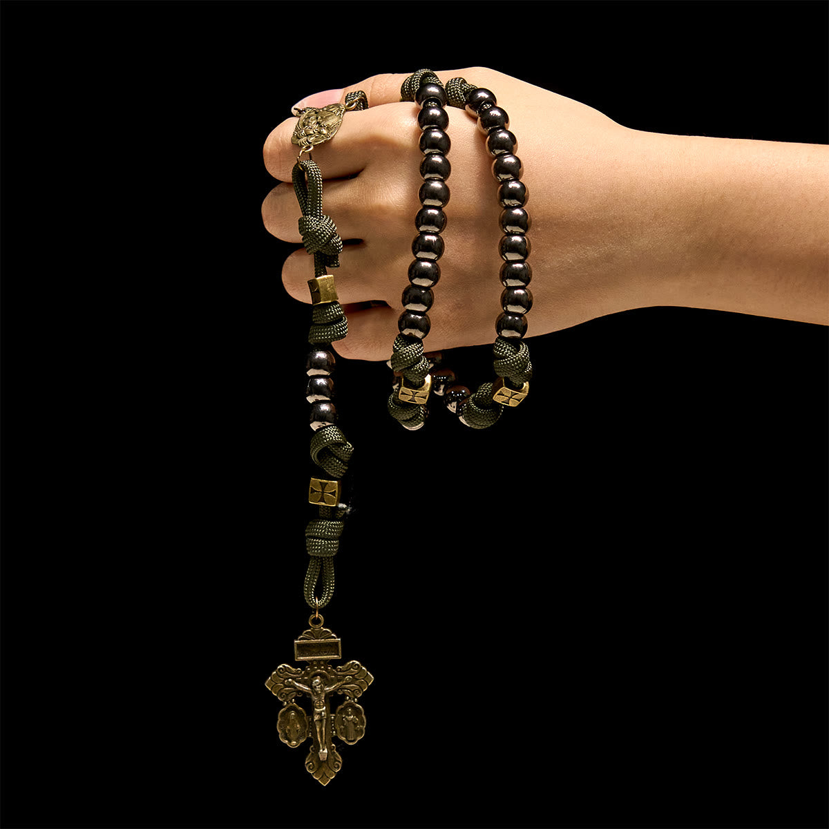 Christianartworkshop Military - Style Paracord Custom Rosary: Silver-Toned Beads & Brass JESUS