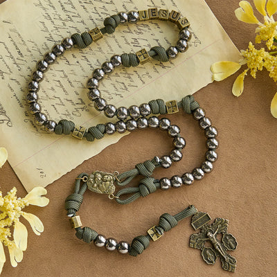 Christianartworkshop Military - Style Paracord Custom Rosary: Silver-Toned Beads & Brass JESUS