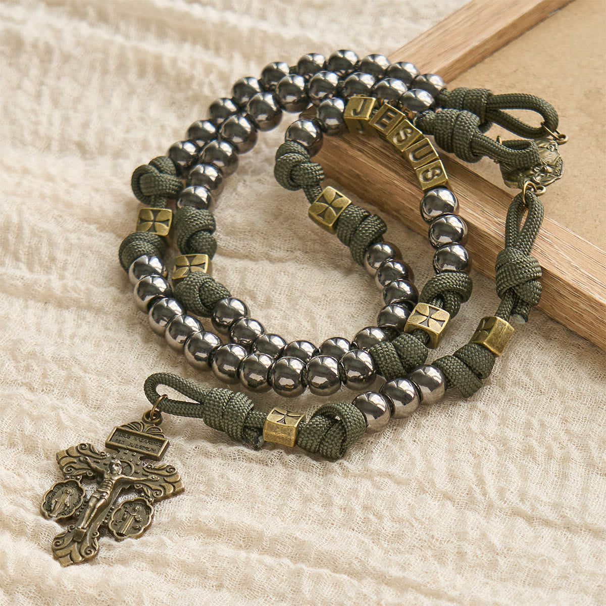 Christianartworkshop Military - Style Paracord Custom Rosary: Silver-Toned Beads & Brass JESUS