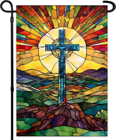Christianartworkshop Stained Cross Garden Flag: Vibrant Religious Faith Decor