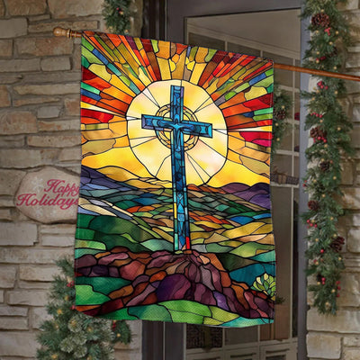 Christianartworkshop Stained Cross Garden Flag: Vibrant Religious Faith Decor
