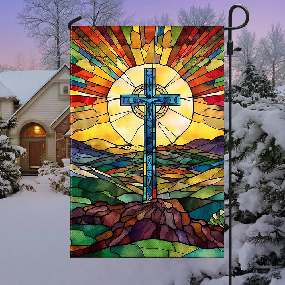 Christianartworkshop Stained Cross Garden Flag: Vibrant Religious Faith Decor