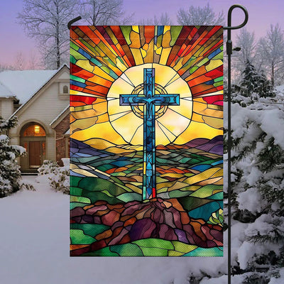 Christianartworkshop Stained Cross Garden Flag: Vibrant Religious Faith Decor