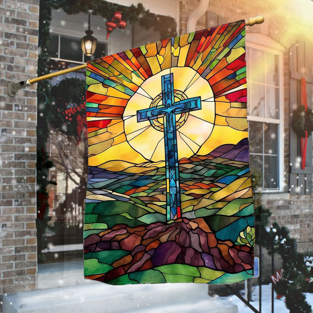 Christianartworkshop Stained Cross Garden Flag: Vibrant Religious Faith Decor