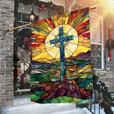Christianartworkshop Stained Cross Garden Flag: Vibrant Religious Faith Decor