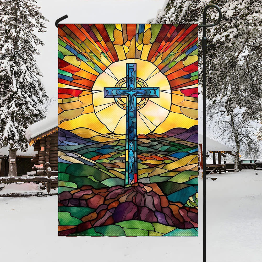 Christianartworkshop Stained Cross Garden Flag: Vibrant Religious Faith Decor