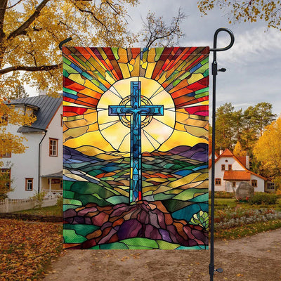 Christianartworkshop Stained Cross Garden Flag: Vibrant Religious Faith Decor