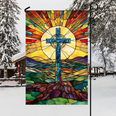 Christianartworkshop Stained Cross Garden Flag: Vibrant Religious Faith Decor