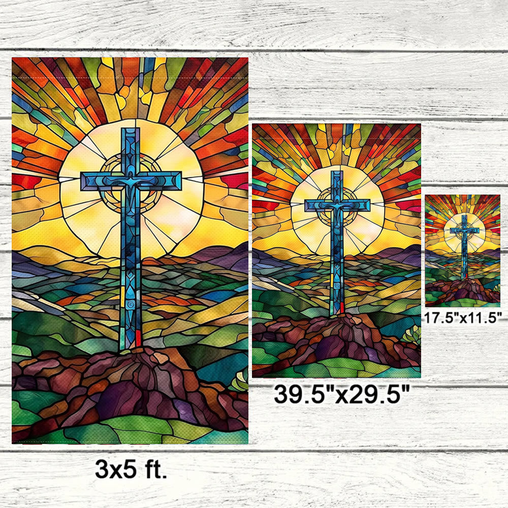 Christianartworkshop Stained Cross Garden Flag: Vibrant Religious Faith Decor