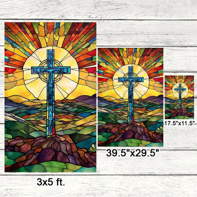 Christianartworkshop Stained Cross Garden Flag: Vibrant Religious Faith Decor