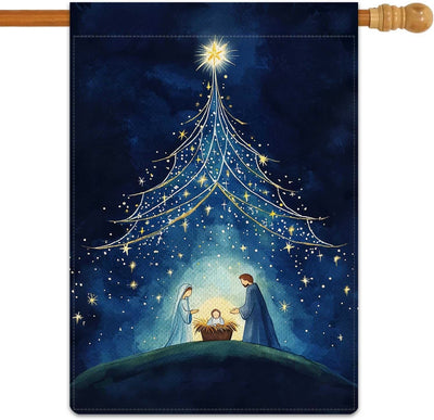 Christianartworkshop Holy Night Nativity Garden Flag: Starry Tree & Bethlehem Star Decor