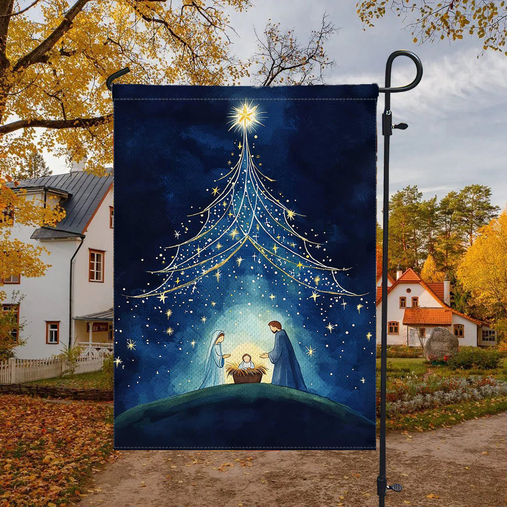 Christianartworkshop Holy Night Nativity Garden Flag: Starry Tree & Bethlehem Star Decor