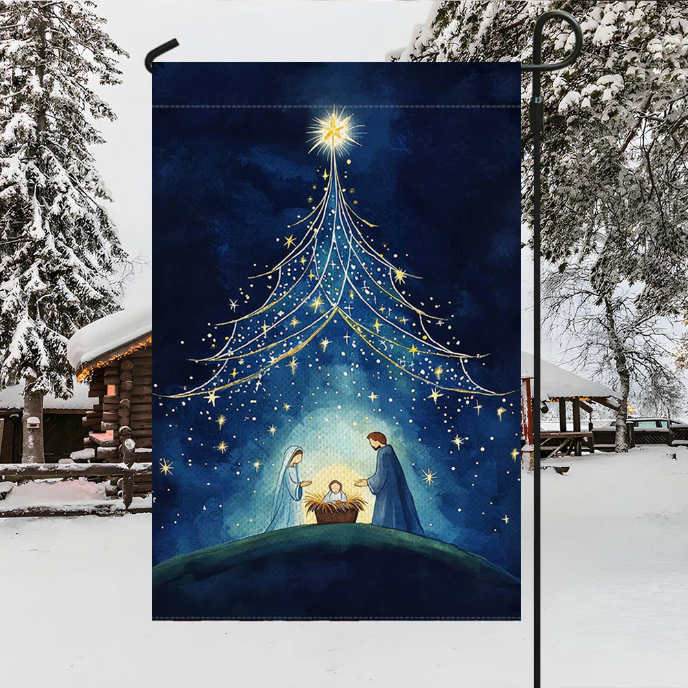 Christianartworkshop Holy Night Nativity Garden Flag: Starry Tree & Bethlehem Star Decor