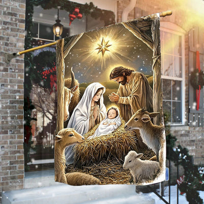 Christianartworkshop Warm Nativity Garden Flag: Holy Family, Animals & Star of Bethlehem