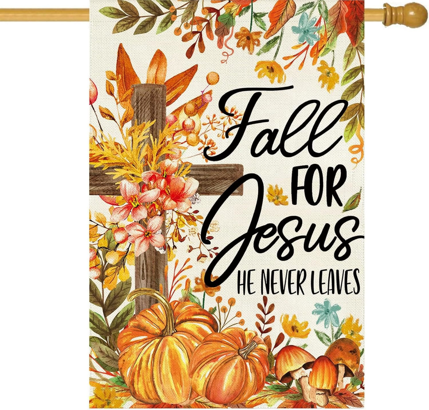 Christianartworkshop Fall for Jesus Autumn Garden Flag with Red Cardinals & Pumpkins