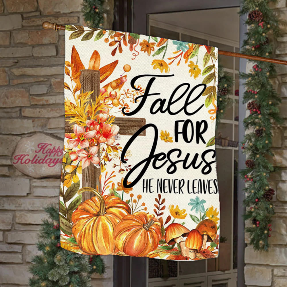 Christianartworkshop Fall for Jesus Autumn Garden Flag with Red Cardinals & Pumpkins