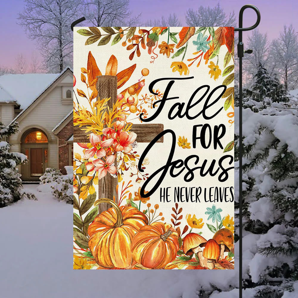 Christianartworkshop Fall for Jesus Autumn Garden Flag with Red Cardinals & Pumpkins