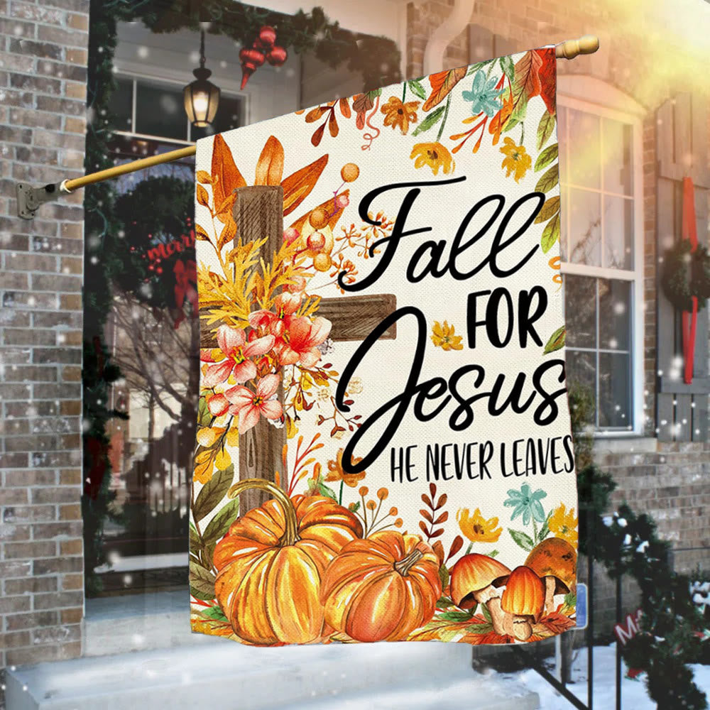 Christianartworkshop Fall for Jesus Autumn Garden Flag with Red Cardinals & Pumpkins