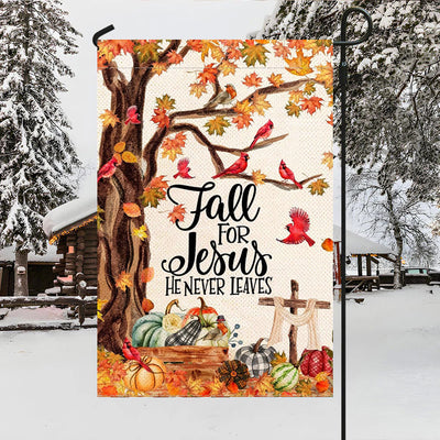 Christianartworkshop Fall for Jesus Autumn Garden Flag with Red Cardinals & Pumpkins