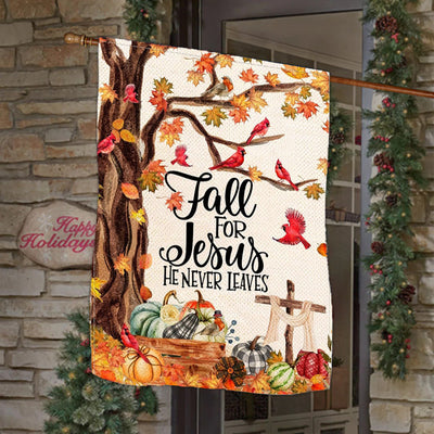 Christianartworkshop Fall for Jesus Autumn Garden Flag with Red Cardinals & Pumpkins