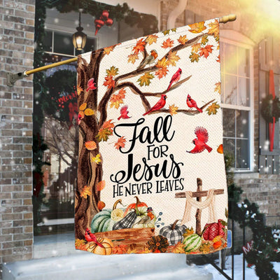 Christianartworkshop Fall for Jesus Autumn Garden Flag with Red Cardinals & Pumpkins