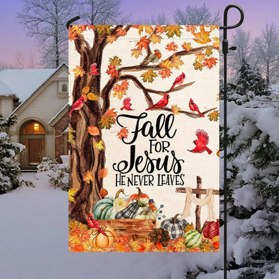 Christianartworkshop Fall for Jesus Autumn Garden Flag with Red Cardinals & Pumpkins