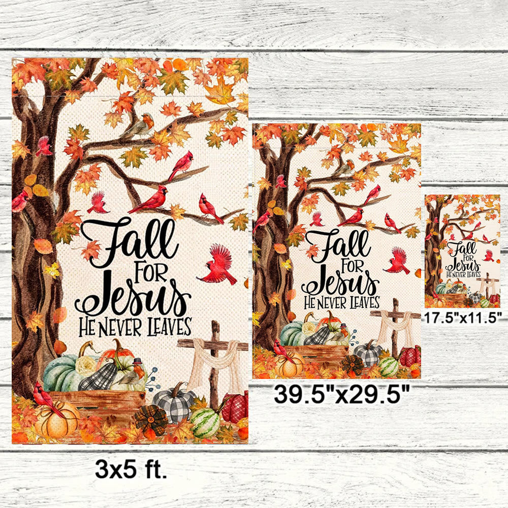 Christianartworkshop Fall for Jesus Autumn Garden Flag with Red Cardinals & Pumpkins