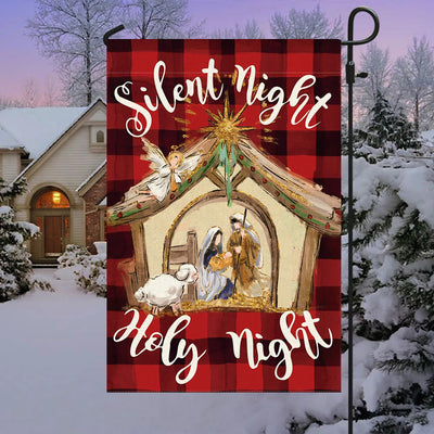Christianartworkshop Faith - Filled Silent Night Garden Flag: Buffalo Plaid & Nativity Scene