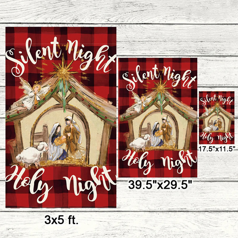 Christianartworkshop Faith - Filled Silent Night Garden Flag: Buffalo Plaid & Nativity Scene